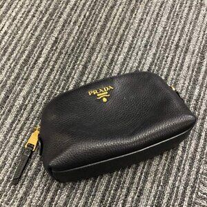 Prada Vitello Daino Black Leather Cosmetic Pouch